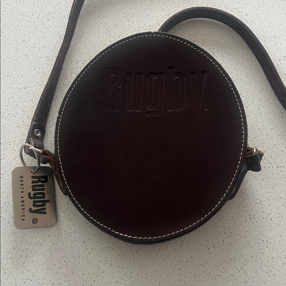 Vintage Rugby North America Oval Round Leather Crossbody Bag in Brown